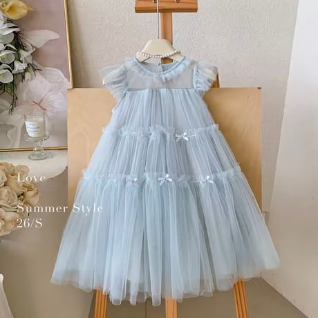 kids blue/pink パステルティアードminiリボンドレス(2354)