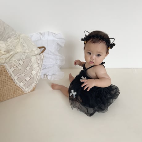 white/black チュールキャミシフォンリボンロンパースドレス(1510)