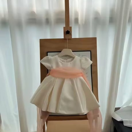 サーモンピンクウエストマークサテンワンピース(2366)