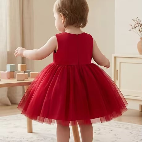 レッドカラーウエストminiリボンドレス(2392)