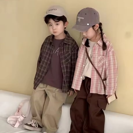 pink/coffee Autumnチェックシャツ(2368)