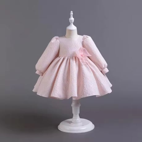 white/pink 長袖ビッグリボンローズジャガードドレス(817)