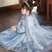 kids shoulder ribbon snow blueプリンセスドレス(2398)