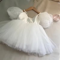 white/pink ふわふわパフスリーブボリュームカラードレス(2355)