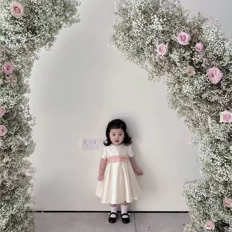 サーモンピンクウエストマークサテンワンピース(2366)