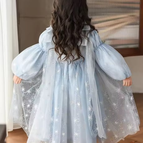kids shoulder ribbon snow blueプリンセスドレス(2398)