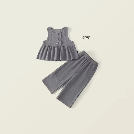 kids ベストチュニック×ワイドレッグパンツコーデ(807)