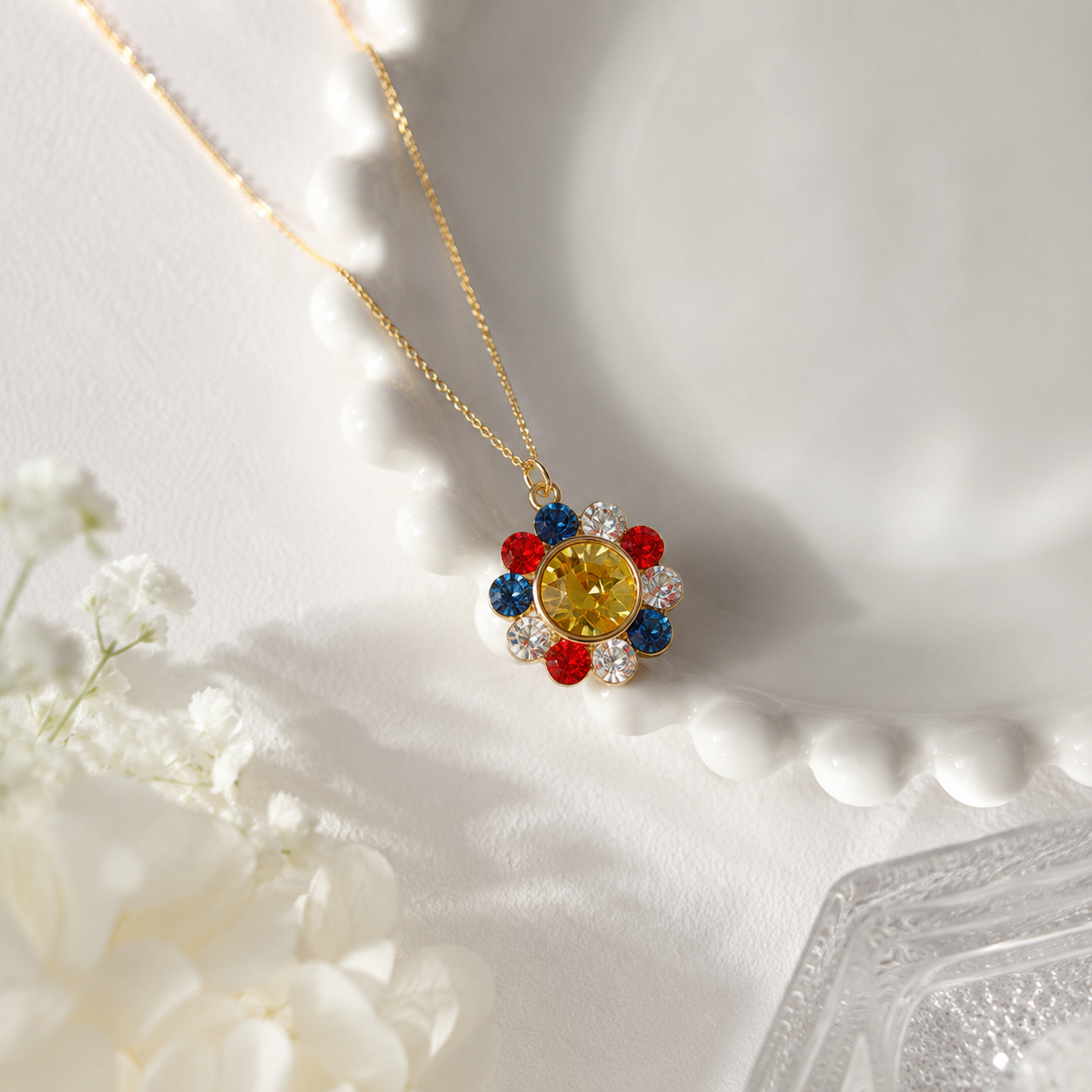 N-057】スワロフスキー フラワー ネックレス | TricoloreDaisy