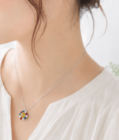 N-057】スワロフスキー フラワー ネックレス | TricoloreDaisy