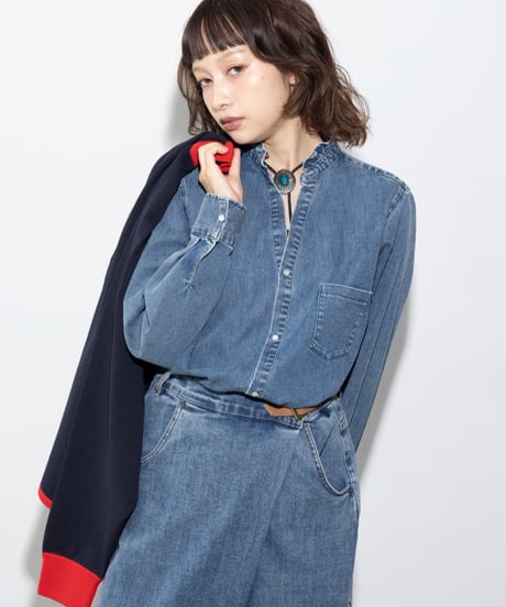 《予約10/25(日)まで｜２月ごろ入荷予定》【 MARGAUX VINTAGE 】- MG  - BL - 27014 - S - ライトオンスデイムフリルシャツ