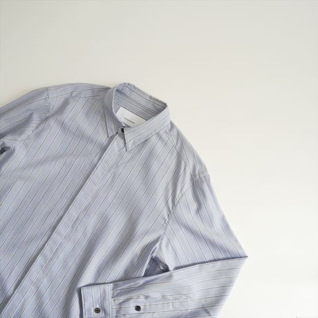 2026・人気完売品 OVERCOAT Wool Shirt in Blue Stripe S26T01-NKST 2607-0377