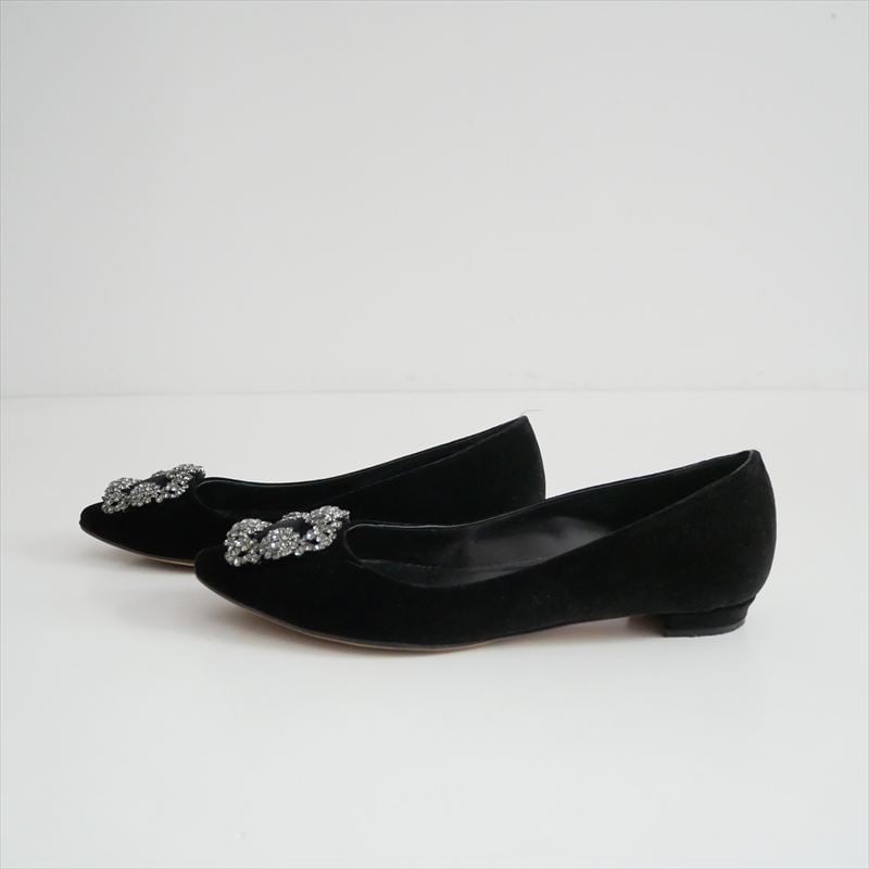 MANOLO BLAHNIK HANGISI ハンギシ ベルベットフラットシューズ 2608-
