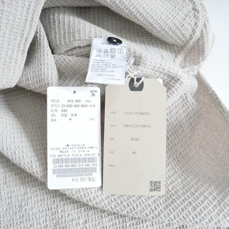 未使用 journal standard luxe購入品 HTS WAFFLE PLAIN HENLEY NECK SHIRT 23050450004730 2608-0008