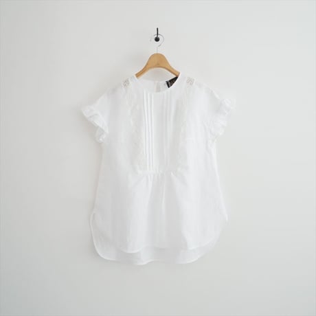 2026SS今季 未使用 Pale Jute Frill and lace mesh linen blouse 2607-1160