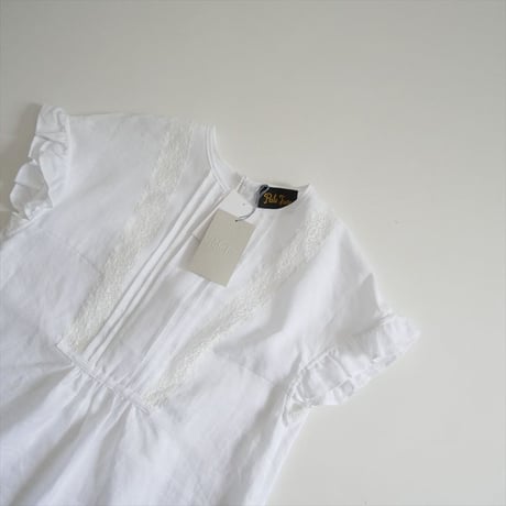 2026SS今季 未使用 Pale Jute Frill and lace mesh linen blouse 2607-1160