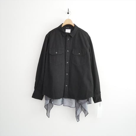 2025 未使用 Sacai ブラック サテン＆デニム シャツ 25-08191 2604-2051