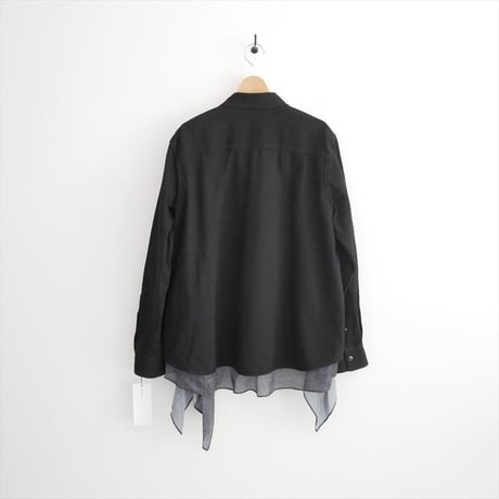 2025 未使用 Sacai ブラック サテン＆デニム シャツ 25-08191 2604-2051