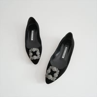 MANOLO BLAHNIK HANGISI ハンギシ　ベルベットフラットシューズ 2608-1315