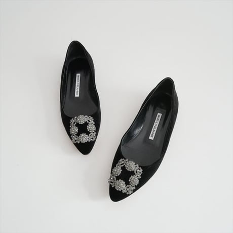 MANOLO BLAHNIK HANGISI ハンギシ　ベルベットフラットシューズ 2608-1315