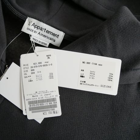 2026・人気完売品 未使用 L'Appartement購入品 AMERICANA WIDE FULLZIP HOODIE 26070570003510 2610-0843