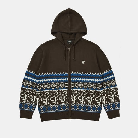 Tribal Hooded Zip Sweater (Brown)