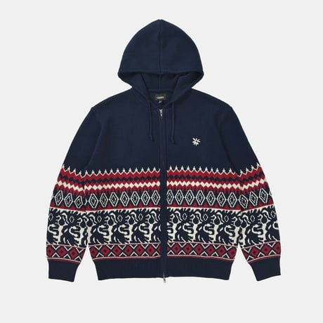 Tribal Hooded Zip Sweater (Navy)