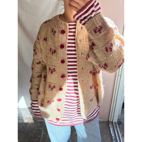 ivory×red  knit cardigan