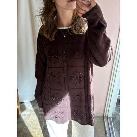 brown flower knit