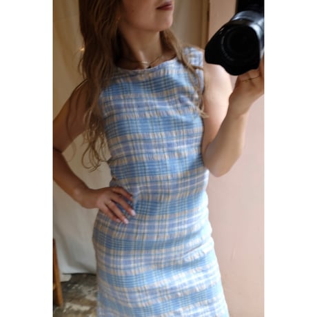 light blue check one-piece