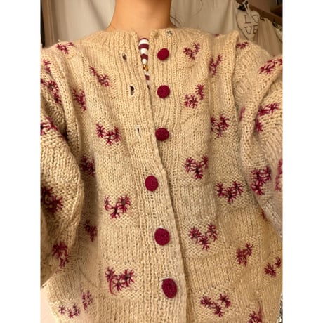 ivory×red  knit cardigan