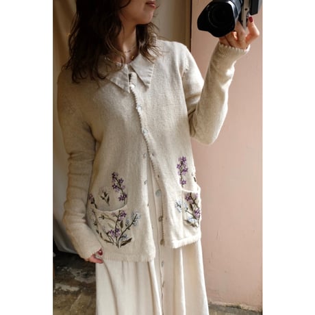 beige flower cardigan