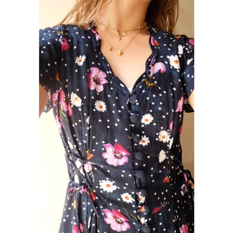 navy dot flower one-piece