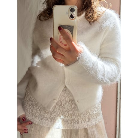 white mohair knit cardigan
