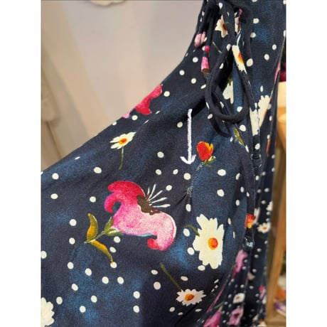navy dot flower one-piece