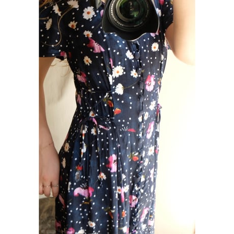 navy dot flower one-piece