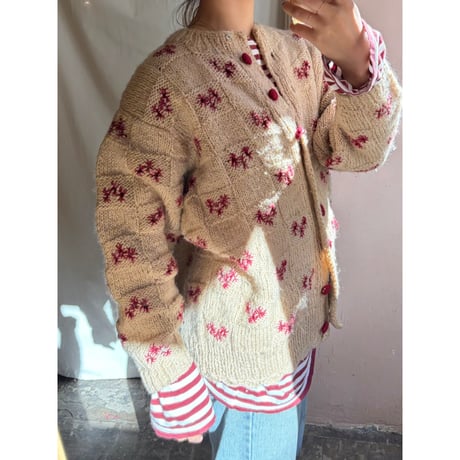 ivory×red  knit cardigan