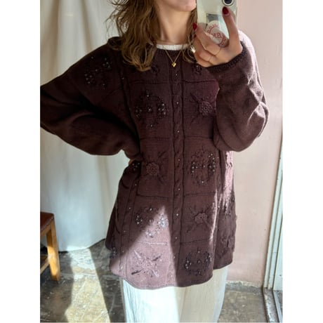 brown flower knit