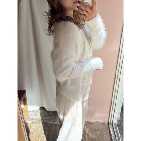 white mohair knit cardigan