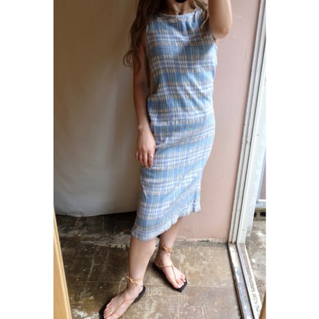 light blue check one-piece