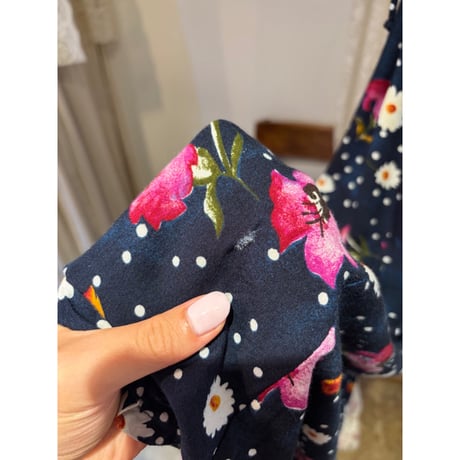 navy dot flower one-piece