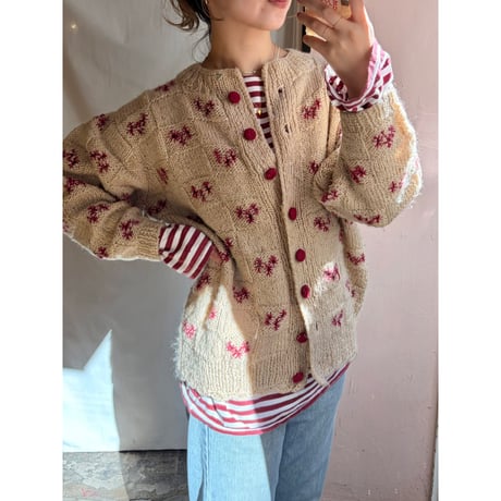 ivory×red  knit cardigan