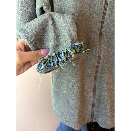 gray knit zip tops