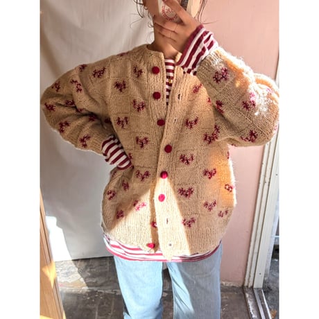 ivory×red  knit cardigan