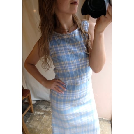 light blue check one-piece
