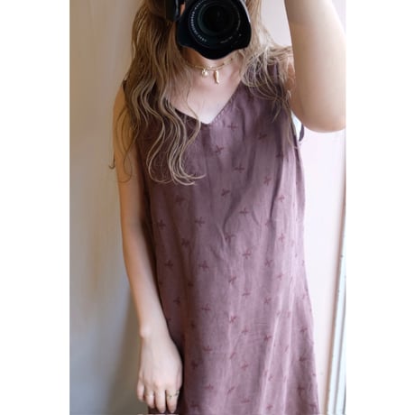 brown embroidery one-piece