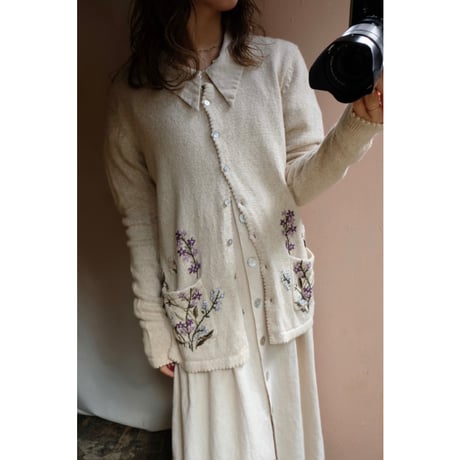 beige flower cardigan