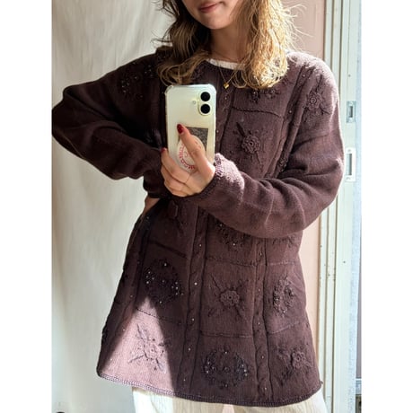 brown flower knit
