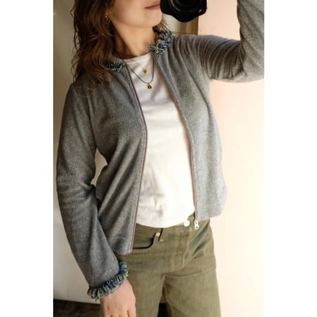 gray knit zip tops