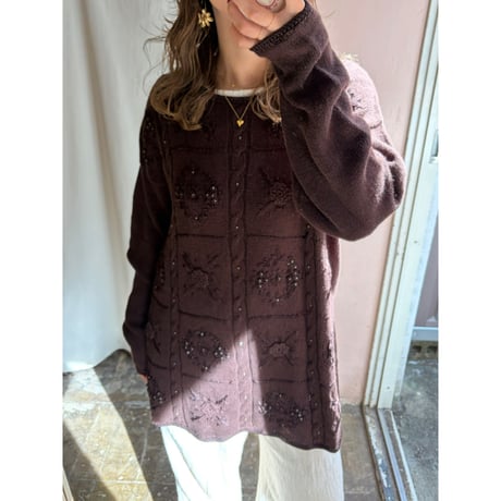 brown flower knit