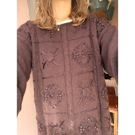 brown flower knit